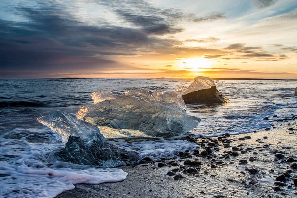 Diamond Beach Sunrise in winter Iceland.