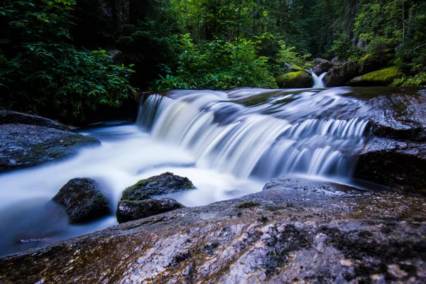 Waterfals Jizera Mountains Covered Unesco Ancient Primeval Beech Forests Carpathians — Stock Photo, Image