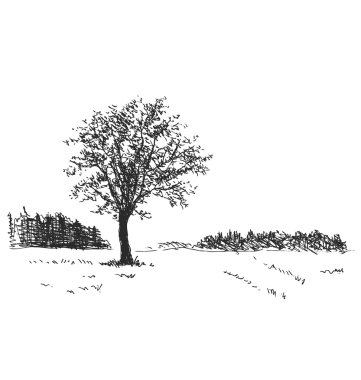 El kroki manzara ağaç