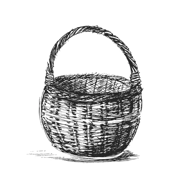 Boceto de mano cesta de mimbre — Archivo Imágenes Vectoriales