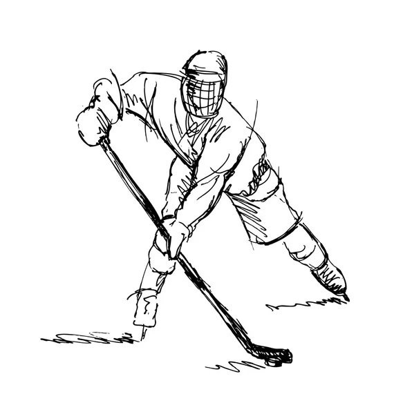 Hand sketch hockey player — Stock Vector