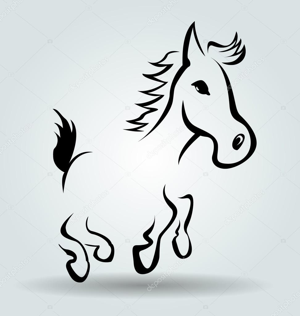 Vector line illustration of cartoon horse