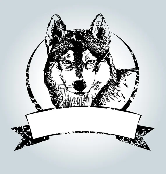 Etiqueta vintage vectorial con cabeza Husky — Vector de stock