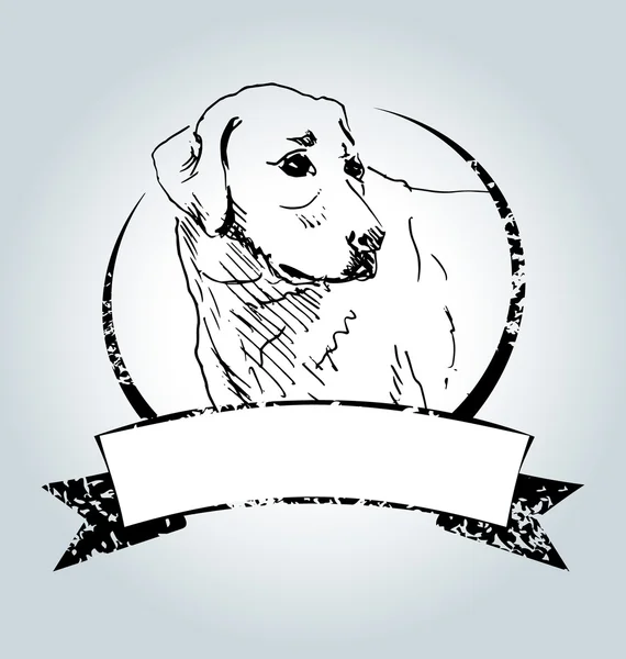 Etichetta vettoriale vintage con schizzo Labrador — Vettoriale Stock