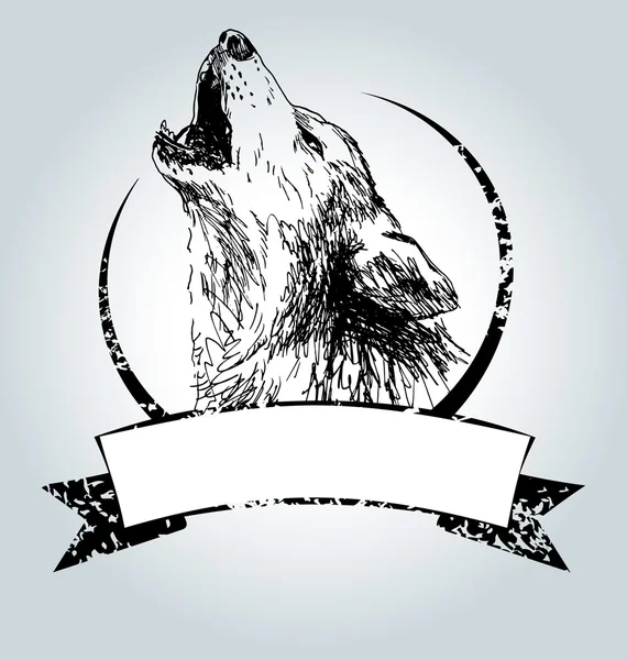 ハウリング狼とベクトル ビンテージ ラベル — ストックベクタ