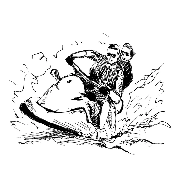 Bosquejo a mano en un scooter de agua riders — Archivo Imágenes Vectoriales