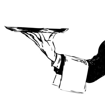 Hand sketch hand waiter with a tray clipart