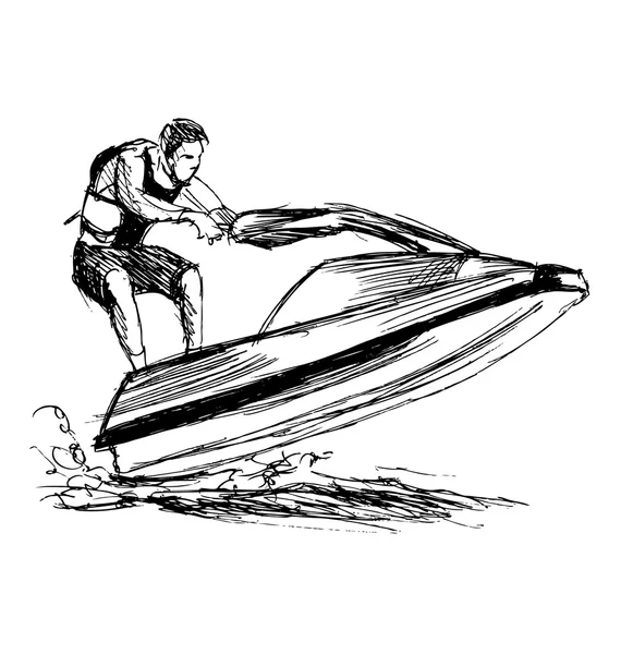 Croquis à la main cavalier sur un jet ski — Image vectorielle