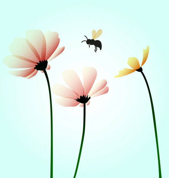 Bloemen met vliegende bee — Stockvector