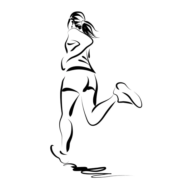 Vector line sketch of a running woman — Stock Vector