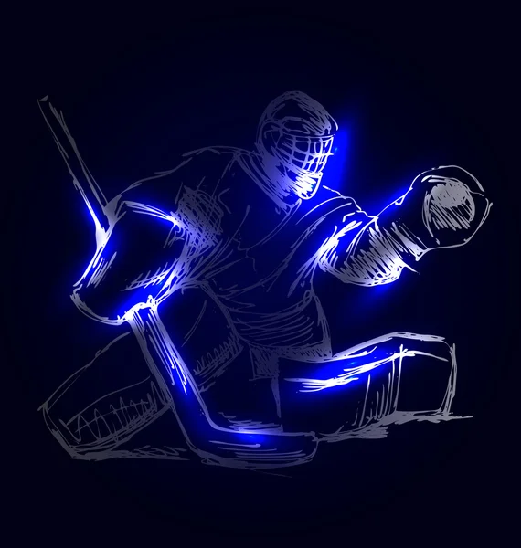 Hockey goalie on a dark background — Stock Vector