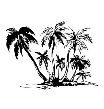Palmiye ağaçları ile adanın el kroki
