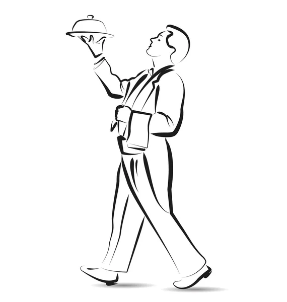 Διάνυσμα γραμμή σκίτσο σερβιτόρος — Διανυσματικό Αρχείο
