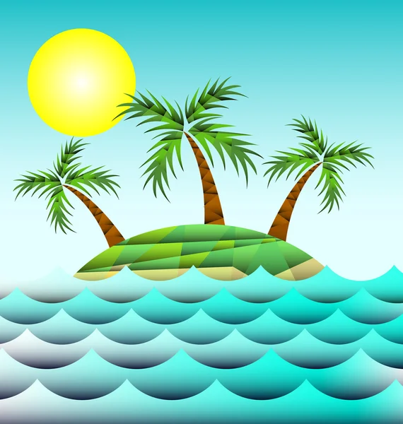 Mar e isla con palmeras — Vector de stock