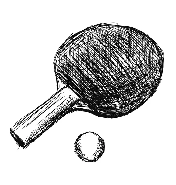 手スケッチ テーブル テニス ラケットとボール — ストックベクタ