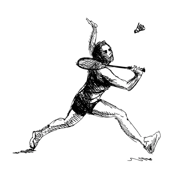 Mano bosquejo mujer jugando bádminton — Archivo Imágenes Vectoriales