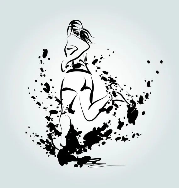 Ink illustration of a running woman — Stock Vector