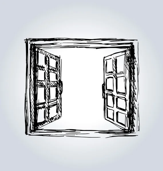 Disegno a mano una finestra aperta — Vettoriale Stock