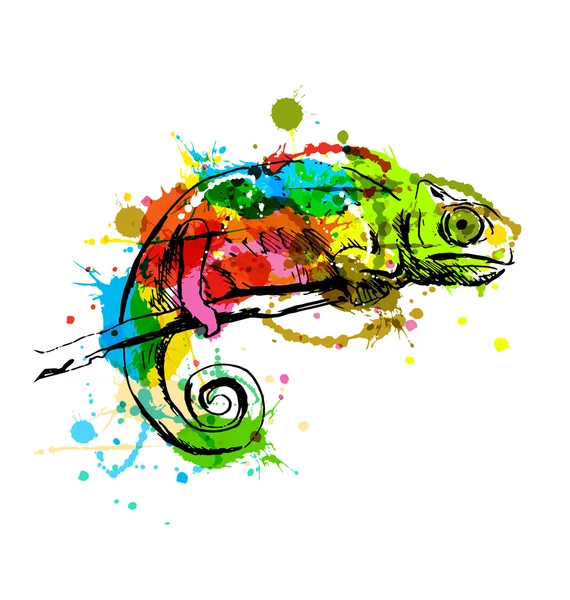 Colored hand sketch chameleon — Stock Vector