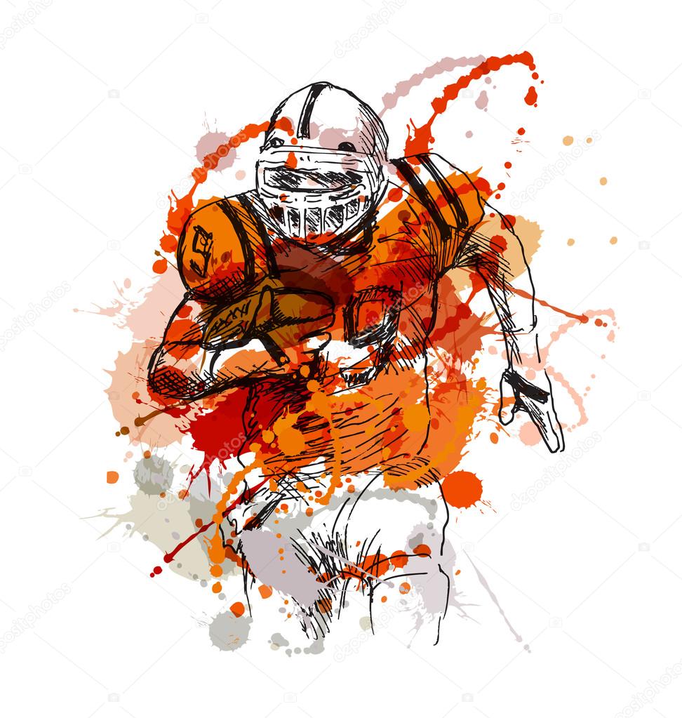 Colored hand sketch of american football player