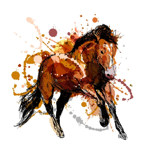 Gekleurde hand schets van een lopend paard — Stockvector