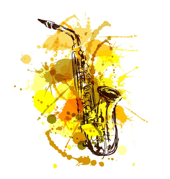 Saxofón bosquejo a mano de color — Vector de stock