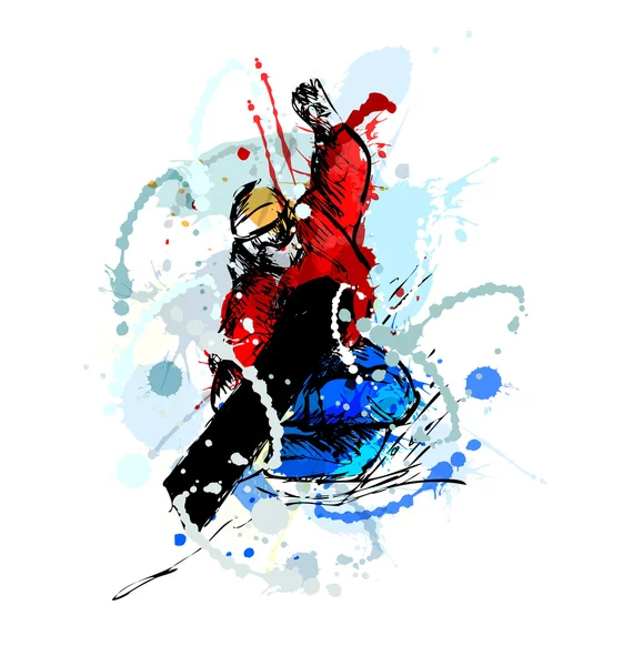 Disegno a mano colorato snowboarder — Vettoriale Stock