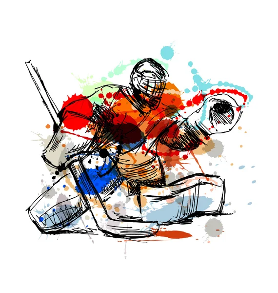 Disegno a mano colorato hockey portiere — Vettoriale Stock