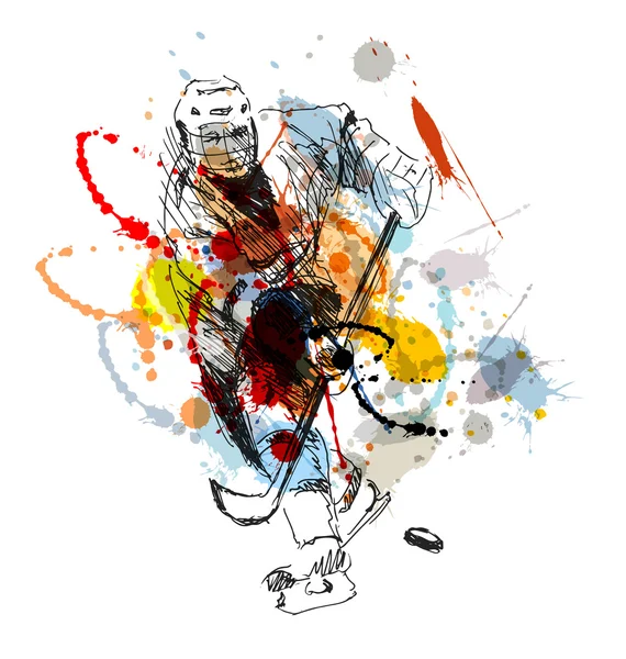 Colored hand sketch hockey player — Stock Vector