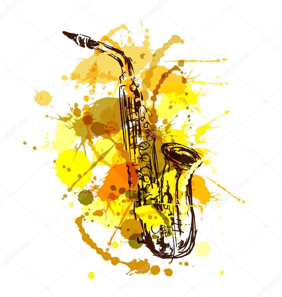 Colored hand sketch saxophone