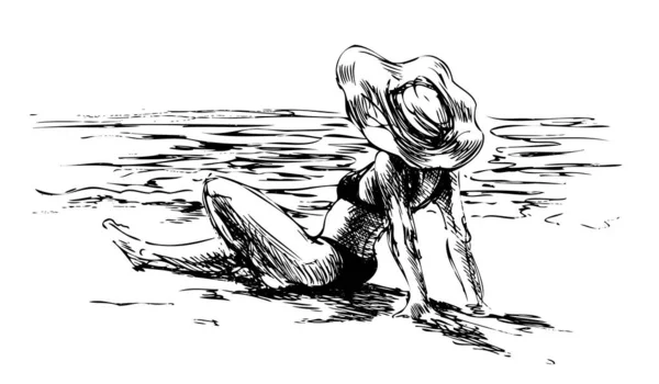 Esquisse Main Femme Sur Plage — Image vectorielle