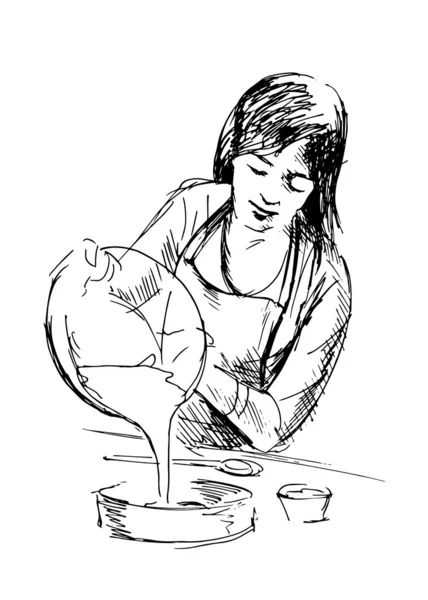 Handzeichnung kochender Frauen — Stockvektor