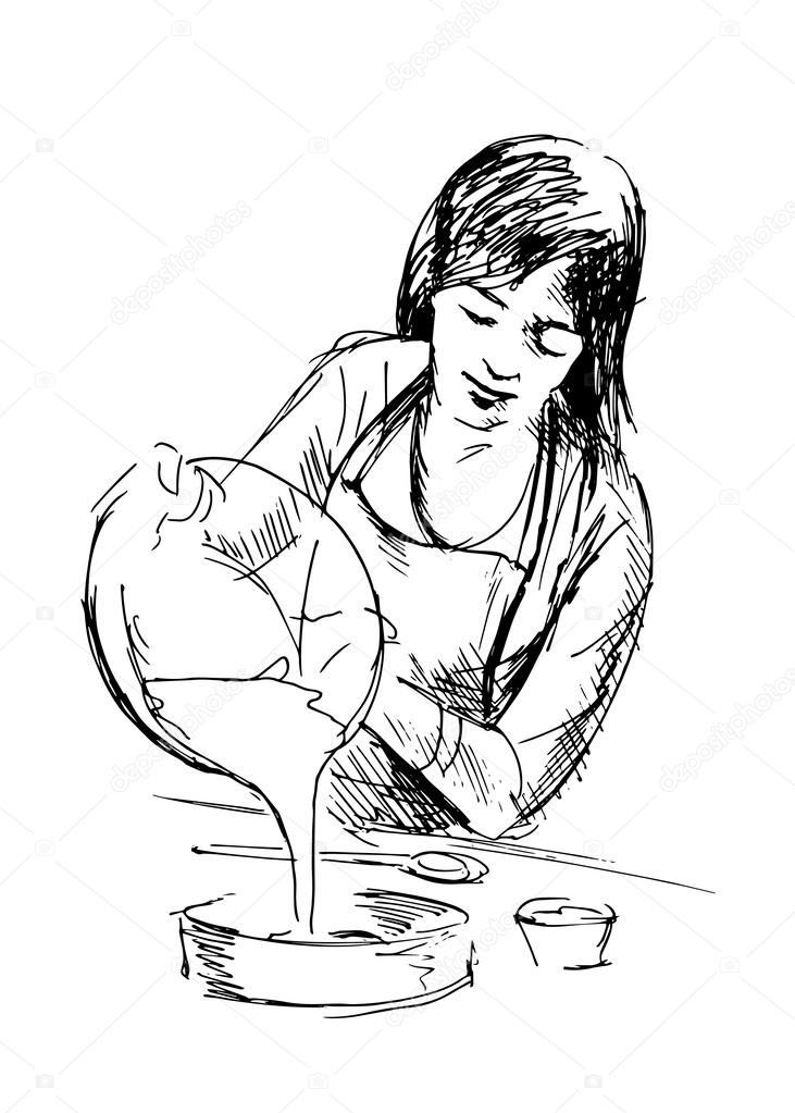 Hand drawing boiling women