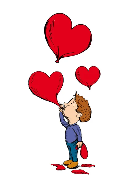 Boy with Baloon hearts — Stock Vector