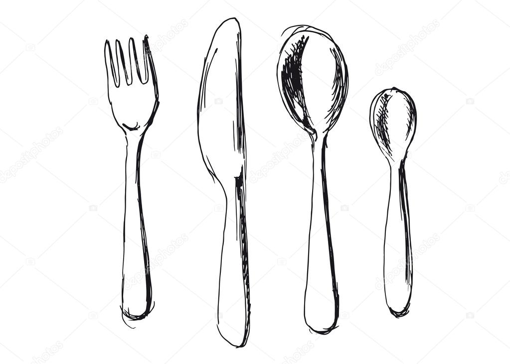 Hand sketch cutlery