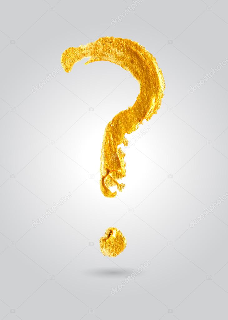 A question mark in gold