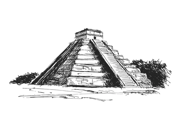 Mano disegno maya piramide — Vettoriale Stock