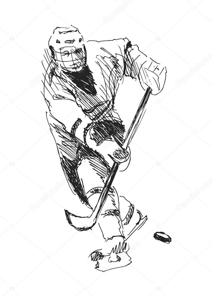 Hand sketch hockey player