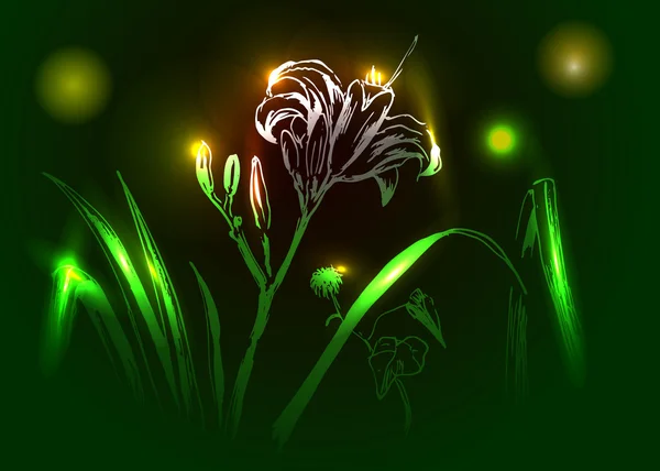 Flores sobre un fondo oscuro — Vector de stock