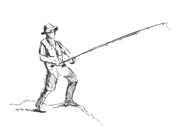 Hand skiss fiskare — Stock vektor