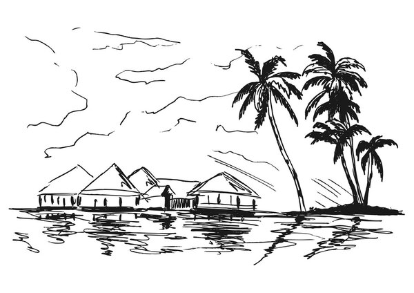 Hand sketch tropical coast