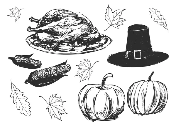 Conjunto de bocetos en el día de Acción de Gracias — Vector de stock