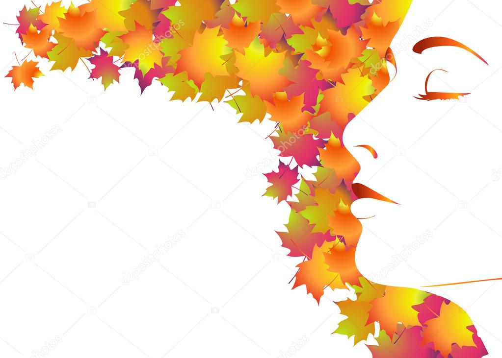 Woman's face with autumn leaves