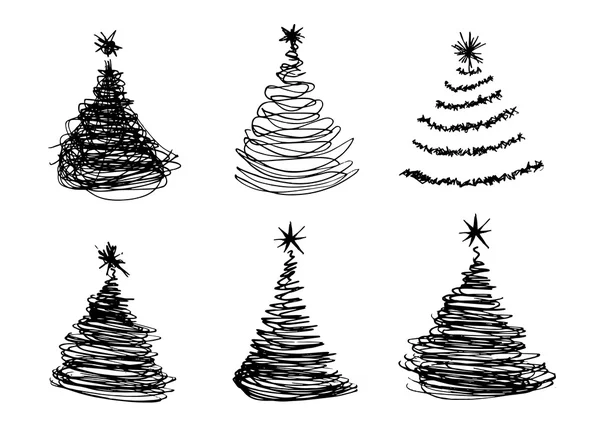 Ensemble de croquis à la main Arbres de Noël — Image vectorielle