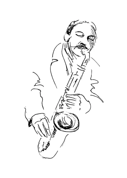 Dessin à la main saxophoniste — Image vectorielle