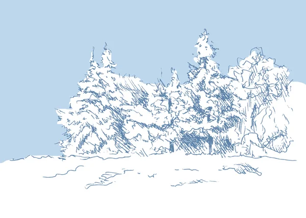 Boceto de la mano paisaje de invierno — Vector de stock