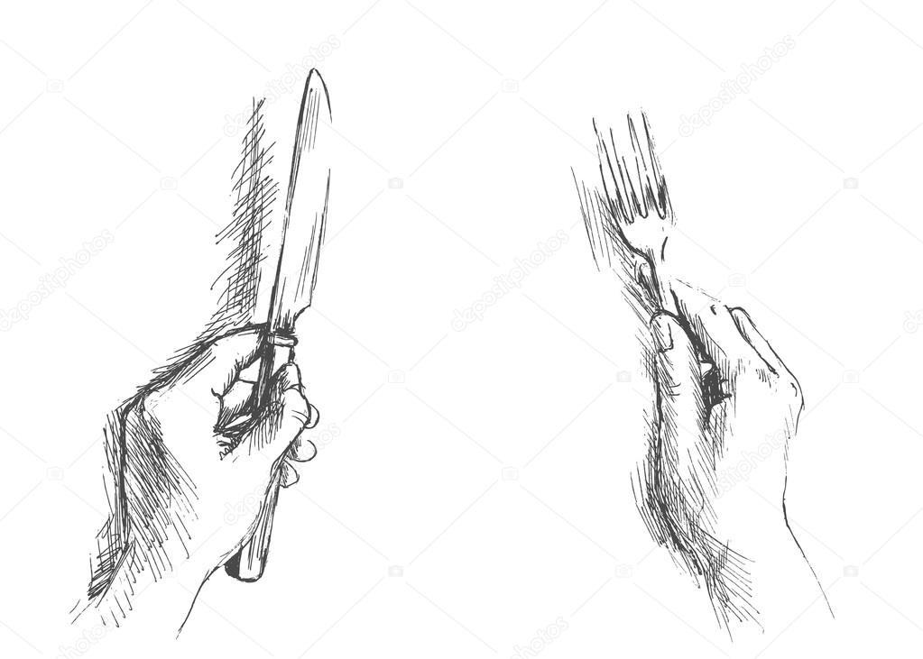 Hand with a knife and fork