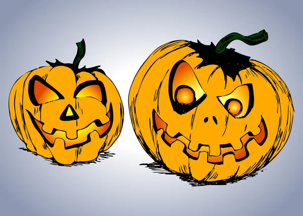 Zeichnung zweier Halloween-Kürbisse — Stockvektor