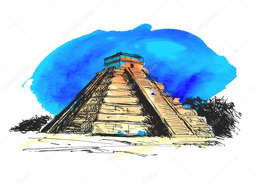  Dessin  color  pyramide  maya  image vectorielle par onot 