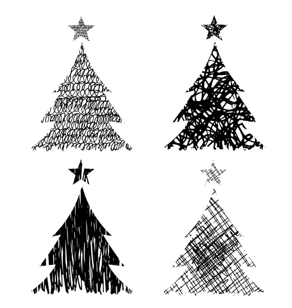Weihnachtsbäume mit Zeichnungsstruktur — Stockvektor